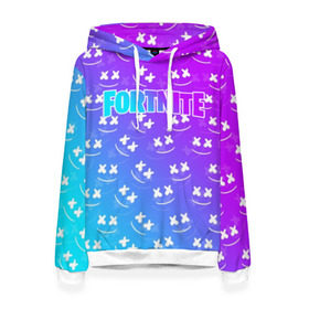 Женская толстовка 3D с принтом FORTNITE x MARSHMELLO в городе Новоалтайск, 100% полиэстер  | двухслойный капюшон со шнурком для регулировки, мягкие манжеты на рукавах и по низу толстовки, спереди карман-кенгуру с мягким внутренним слоем. | 2019 | armor | armour | cybersport | dj | esport | fortnite | game | logo | marshmello | season 9 | usa | америка | броня | игра | киберспорт | клубная музыка | маршмелло | музыка | музыкант | сезон 9 |