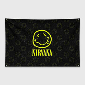 Флаг-баннер с принтом Nirvana 1 в городе Новоалтайск, 100% полиэстер | размер 67 х 109 см, плотность ткани — 95 г/м2; по краям флага есть четыре люверса для крепления | cobain | kurt | kurt cobain | nirvana | rock | smile | гитара | кобейн | курт | курт кобейн | нирвана | рок