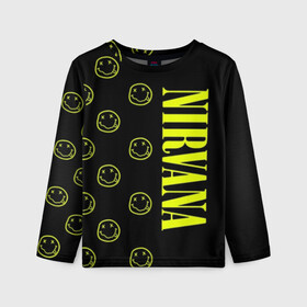 Детский лонгслив 3D с принтом Nirvana 2 в городе Новоалтайск, 100% полиэстер | длинные рукава, круглый вырез горловины, полуприлегающий силуэт
 | cobain | kurt | kurt cobain | nirvana | rock | smile | гитара | кобейн | курт | курт кобейн | нирвана | рок