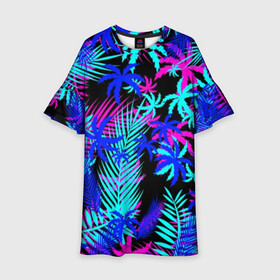 Детское платье 3D с принтом НЕОНОВЫЕ ТРОПИКИ / TROPICAL NEON в городе Новоалтайск, 100% полиэстер | прямой силуэт, чуть расширенный к низу. Круглая горловина, на рукавах — воланы | hotline miami | neon | new retro wave | outrun | outrun electro | paints | palmen | rainbow | retro | retrowave | summer | synth | synthwave | tropical | брызги | брызги красок | звёзды | космос | краски | лето | неон | пальмы | радуга | 