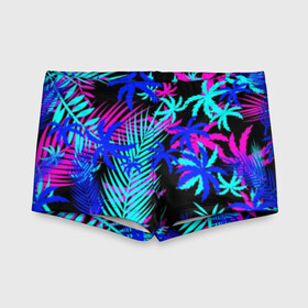 Детские купальные плавки 3D с принтом НЕОНОВЫЕ ТРОПИКИ / TROPICAL NEON в городе Новоалтайск, Полиэстер 85%, Спандекс 15% | Слитный крой, подклад по переду изделия, узкие бретели | Тематика изображения на принте: hotline miami | neon | new retro wave | outrun | outrun electro | paints | palmen | rainbow | retro | retrowave | summer | synth | synthwave | tropical | брызги | брызги красок | звёзды | космос | краски | лето | неон | пальмы | радуга | 