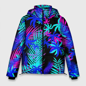 Мужская зимняя куртка 3D с принтом НЕОНОВЫЕ ТРОПИКИ TROPICAL NEON в городе Новоалтайск, верх — 100% полиэстер; подкладка — 100% полиэстер; утеплитель — 100% полиэстер | длина ниже бедра, свободный силуэт Оверсайз. Есть воротник-стойка, отстегивающийся капюшон и ветрозащитная планка. 

Боковые карманы с листочкой на кнопках и внутренний карман на молнии. | hotline miami | neon | new retro wave | outrun | outrun electro | paints | palmen | rainbow | retro | retrowave | summer | synth | synthwave | tropical | брызги | брызги красок | звёзды | космос | краски | лето | неон | пальмы | радуга | 