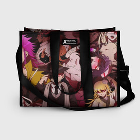 Сумка-шоппер 3D с принтом DANGANRONPA в городе Новоалтайск, 100% полиэстер | застегивается на металлическую кнопку; внутренний карман застегивается на молнию. Стенки укреплены специальным мягким материалом, чтобы защитить содержимое от несильных ударов
 | anime | bear | black  white | danganronpa | danganronpa monokid | kurokuma | monokuma | monotaro | rabbit | school | shirokuma | аниме | главарь | монокума | персонажи | чёрно белый | школа