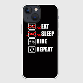 Чехол для iPhone 13 mini с принтом Ride black в городе Новоалтайск,  |  | bicycle | bike | cycle | eat | eat sleep | eat sleep repeat | eat sleep ride | eat sleep ride repeat | ride | sleep | вело | велосипед | есть | катать | повторить | спать
