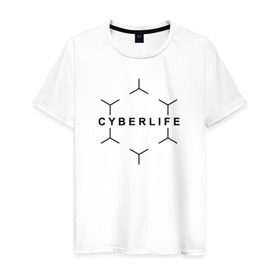 Мужская футболка хлопок с принтом CYBERLIFE в городе Новоалтайск, 100% хлопок | прямой крой, круглый вырез горловины, длина до линии бедер, слегка спущенное плечо. | android | cyber life | cyberlife | detroit | detroit: become human | deviant | game | gamer | kara | markus | андроид | девиант | детройт | игра | игры | коннор | маркус | технологии