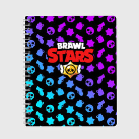 Тетрадь с принтом BRAWL STARS в городе Новоалтайск, 100% бумага | 48 листов, плотность листов — 60 г/м2, плотность картонной обложки — 250 г/м2. Листы скреплены сбоку удобной пружинной спиралью. Уголки страниц и обложки скругленные. Цвет линий — светло-серый
 | 8 bit | 8 бит | bibi | brawl stars | crow | el brown | leon | leon shark | max | mr.p | sally leon | shark | stars | virus | werewolf | акула | биби | вирус | ворон | леон | оборотень | пингвин