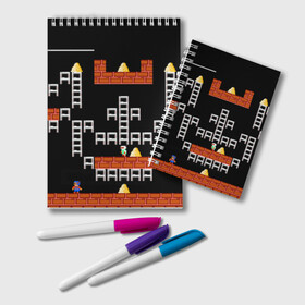 Блокнот с принтом Lode runner 2 в городе Новоалтайск, 100% бумага | 48 листов, плотность листов — 60 г/м2, плотность картонной обложки — 250 г/м2. Листы скреплены удобной пружинной спиралью. Цвет линий — светло-серый
 | Тематика изображения на принте: lode runner | nintendo | nintendo nes | old game | pixel | денди | лодераннер | луд раннер | платформер | приставка | старые игры
