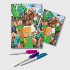 Блокнот с принтом MINECRAFT в городе Новоалтайск, 100% бумага | 48 листов, плотность листов — 60 г/м2, плотность картонной обложки — 250 г/м2. Листы скреплены удобной пружинной спиралью. Цвет линий — светло-серый
 | blade | blocks | creeper | cubes | game | ken | mine craft | minecraft | mobs | sword | игры | крипер | майн крафт | майнкрафт | моб