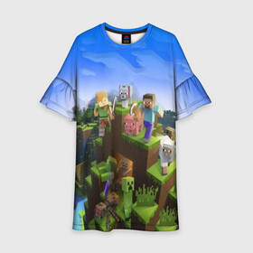 Детское платье 3D с принтом MINECRAFT в городе Новоалтайск, 100% полиэстер | прямой силуэт, чуть расширенный к низу. Круглая горловина, на рукавах — воланы | blade | blocks | creeper | cubes | game | ken | mine craft | minecraft | mobs | sword | игры | крипер | майн крафт | майнкрафт | моб