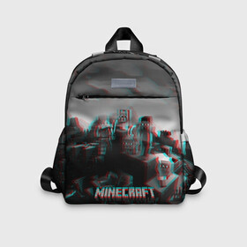 Детский рюкзак 3D с принтом MINECRAFT GLITCH в городе Новоалтайск, 100% полиэстер | лямки с регулируемой длиной, сверху петелька, чтобы рюкзак можно было повесить на вешалку. Основное отделение закрывается на молнию, как и внешний карман. Внутри дополнительный карман. По бокам два дополнительных кармашка | blade | blocks | creeper | cubes | game | ken | mine craft | minecraft | mobs | sword | игры | крипер | майн крафт | майнкрафт | моб