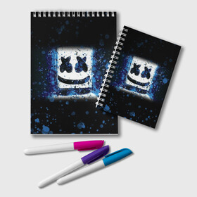 Блокнот с принтом Marshmello в городе Новоалтайск, 100% бумага | 48 листов, плотность листов — 60 г/м2, плотность картонной обложки — 250 г/м2. Листы скреплены удобной пружинной спиралью. Цвет линий — светло-серый
 | christopher | comstock | dj | dotcom | fortnite | friends | marshmallow | marshmello | usa | диджей | друзья | зефир | комсток | крис | мармелад | маршмэллоу | музыка | продюсер | сша | фортнайт | хаус | электро