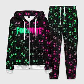 Мужской костюм 3D с принтом FORTNITE x MARSHMELLO в городе Новоалтайск, 100% полиэстер | Манжеты и пояс оформлены тканевой резинкой, двухслойный капюшон со шнурком для регулировки, карманы спереди | 2019 | armor | armour | cybersport | dj | esport | fortnite | game | glitch | logo | marshmello | season 9 | usa | америка | броня | глитч | игра | киберспорт | клубная музыка | маршмелло | 