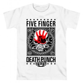 Мужская футболка хлопок с принтом Five Finger Death Punch в городе Новоалтайск, 100% хлопок | прямой крой, круглый вырез горловины, длина до линии бедер, слегка спущенное плечо. | 5fdp | ffdp | five finger death punch | metal | альтернатива | группы | метал | музыка | хеви метал