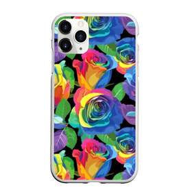 Чехол для iPhone 11 Pro Max матовый с принтом Разноцветные розы в городе Новоалтайск, Силикон |  | background | black | blue | bud | color | exotic | flora | flowers | green | leaves | nature | pink | plant | purple | red | rose | yellow | бутон | желтый | зеленый | красный | лепесток | листья | природа | разноцветный | растение | роза | розо