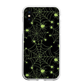 Чехол для iPhone XS Max матовый с принтом Зелёная паутина в городе Новоалтайск, Силикон | Область печати: задняя сторона чехла, без боковых панелей | background | black | cobweb | color | gothic | green | halloween | holiday | insect | pattern | spider | weave | web | готика | зеленый | насекомое | паук | паутина | плести | праздник | сеть | узор | фон | хэллоуин | цвет | черный