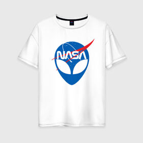 Женская футболка хлопок Oversize с принтом Nasa в городе Новоалтайск, 100% хлопок | свободный крой, круглый ворот, спущенный рукав, длина до линии бедер
 | nasa | space | галактика | земля | илон | инопланетяне | инопланетянин | картинка | картинки | космонавт | космос | луна | маск | мода | надпись | наса | планета | планеты | система | тренды