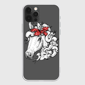 Чехол для iPhone 12 Pro Max с принтом Белая лошадь в городе Новоалтайск, Силикон |  | animal | background | bandana | black | color | cool | fauna | gray | head | headdre | hipster | horse | image | look | mane | red | white | world | бандана | белый | взгляд | голова | головной | грива | животное | животный | имидж | конь | красный | лоша