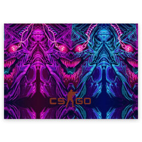 Поздравительная открытка с принтом CS GO Hyper Beast в городе Новоалтайск, 100% бумага | плотность бумаги 280 г/м2, матовая, на обратной стороне линовка и место для марки
 | 2019 | computer game | counter strike | cs | cs go | csgo | dota | dota2 | game | howl | hyperbeast | warning | автомат | вой | го | игрок | компьютерная игра | контр страйк | контра | кс | оружие | турнир