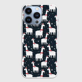 Чехол для iPhone 13 Pro с принтом Новогодние ламы в городе Новоалтайск,  |  | Тематика изображения на принте: animal | background | black | christmas | color | cool | cute | family | fluffy | hat | holiday | home | new year | red | snow | white | winter | белый | животное | зима | красный | мило | новый год | праздник | прикольно | пушистый | рождество | 