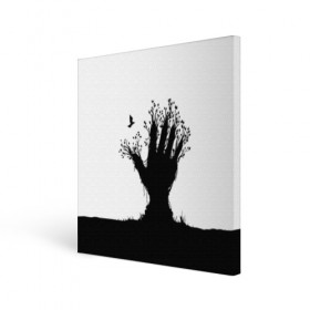 Холст квадратный с принтом Дерево в городе Новоалтайск, 100% ПВХ |  | bird | branches | ground | hand | leafs | tree | ветки | дерево | земля | листья | птица | рука