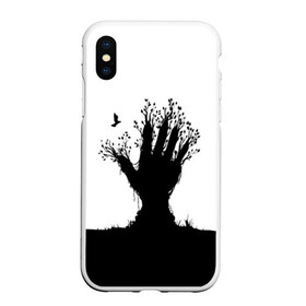 Чехол для iPhone XS Max матовый с принтом Дерево в городе Новоалтайск, Силикон | Область печати: задняя сторона чехла, без боковых панелей | bird | branches | ground | hand | leafs | tree | ветки | дерево | земля | листья | птица | рука
