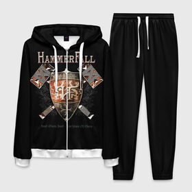 Мужской костюм 3D с принтом HammerFall в городе Новоалтайск, 100% полиэстер | Манжеты и пояс оформлены тканевой резинкой, двухслойный капюшон со шнурком для регулировки, карманы спереди | hammerfall | heavy metal | metal | группа | метал | музыка | пауэр метал | рок | хэви метал