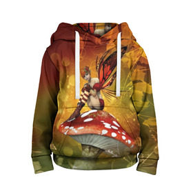 Детская толстовка 3D с принтом Фея на мухоморе в городе Новоалтайск, 100% полиэстер | двухслойный капюшон со шнурком для регулировки, мягкие манжеты на рукавах и по низу толстовки, спереди карман-кенгуру с мягким внутренним слоем | Тематика изображения на принте: 