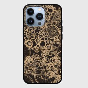 Чехол для iPhone 13 Pro с принтом Ретро велосипеды в городе Новоалтайск,  |  | Тематика изображения на принте: bicycles | brown | circle | engine | equipment | gears | mechanism | motor | parts | retro | steampunk | vintage | wheel | велосипеды | винтаж | двигатель | детали | колесо | коричневый | круг | механизм | мотор | ретро | стимпанк | техника | шестеренки