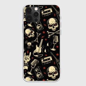 Чехол для iPhone 12 Pro Max с принтом Гранж с черепами в городе Новоалтайск, Силикон |  | bones | grunge | guitar | hands | microphone | music | punk | record | rocker | skeleton | skull | sound | style | tape | vintage | vinyl | винил | винтаж | гитары | гранж | звук | кассеты | коза | кости | магнитофон | микрофон | молнии | музыка | очки | 