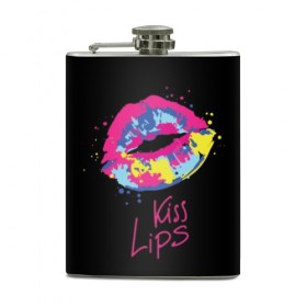 Фляга с принтом Kiss Lips в городе Новоалтайск, металлический корпус | емкость 0,22 л, размер 125 х 94 мм. Виниловая наклейка запечатывается полностью | Тематика изображения на принте: 
