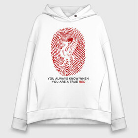 Женское худи Oversize хлопок с принтом True Red в городе Новоалтайск, френч-терри — 70% хлопок, 30% полиэстер. Мягкий теплый начес внутри —100% хлопок | боковые карманы, эластичные манжеты и нижняя кромка, капюшон на магнитной кнопке | Тематика изображения на принте: fc liverpool | football | liverpool | soccer | ливер | ливерпуль | лига чемпионов | фк ливерпуль | футбол
