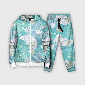 Детский костюм 3D с принтом Карпы Кои в городе Новоалтайск,  |  | blue | bubbles | carp koi | fauna | fin | fish | flora | flower | green | japan | japanese | lake | lotus | plant | pond | scales | tail | water | white | белый | вода | зелёный | карп кои | лотос | озеро | плавник | пруд | пузыри | растение | р
