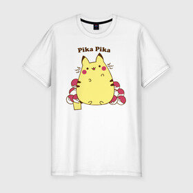 Мужская футболка хлопок Slim с принтом Pika Pika в городе Новоалтайск, 92% хлопок, 8% лайкра | приталенный силуэт, круглый вырез ворота, длина до линии бедра, короткий рукав | detective pikachu | instinct | mystic | pikachu | pokeball | pokemon | pokemon go | valor | вейлор | детектив пикачу | инстинкт | мистик | пикачу | покебол | покемон | покемон го