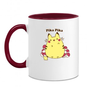 Кружка двухцветная с принтом Pika Pika в городе Новоалтайск, керамика | объем — 330 мл, диаметр — 80 мм. Цветная ручка и кайма сверху, в некоторых цветах — вся внутренняя часть | detective pikachu | instinct | mystic | pikachu | pokeball | pokemon | pokemon go | valor | вейлор | детектив пикачу | инстинкт | мистик | пикачу | покебол | покемон | покемон го