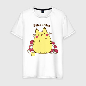 Мужская футболка хлопок с принтом Pika Pika в городе Новоалтайск, 100% хлопок | прямой крой, круглый вырез горловины, длина до линии бедер, слегка спущенное плечо. | detective pikachu | instinct | mystic | pikachu | pokeball | pokemon | pokemon go | valor | вейлор | детектив пикачу | инстинкт | мистик | пикачу | покебол | покемон | покемон го