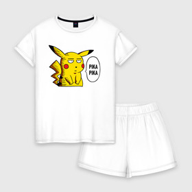 Женская пижама с шортиками хлопок с принтом Pika Pika Okay в городе Новоалтайск, 100% хлопок | футболка прямого кроя, шорты свободные с широкой мягкой резинкой | detective pikachu | one punch man | pikachu | pokeball | pokemon | pokemon go | ван панч мен | детектив пикачу | пикачу | покебол | покемон | покемон го