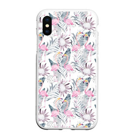 Чехол для iPhone XS Max матовый с принтом Фламинго в городе Новоалтайск, Силикон | Область печати: задняя сторона чехла, без боковых панелей | abstraction | beak | bird | fauna | feathers | flamingo | flora | flower | happiness | jungle | leaves | nature | pink | tropical | tropics | white | yellow | абстракция | белый | джунгли | желтый | клюв | листья | перья | природа | птица | розовый | счас