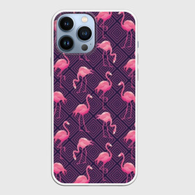 Чехол для iPhone 13 Pro Max с принтом Фламинго в городе Новоалтайск,  |  | Тематика изображения на принте: abstraction | beak | bird | fauna | feathers | flamingo | flora | geometry | happiness | nature | pink | purple | tropical | tropics | абстракция | геометрия | клюв | перья | природа | птица | розовый | счастье | тропики | тропический | фауна | фиолетовый