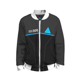 Детский бомбер 3D с принтом RK800 CONNOR в городе Новоалтайск, 100% полиэстер | застегивается на молнию, по бокам два кармана без застежек, мягкие манжеты, по низу бомбера и на воротнике — эластичная резинка | Тематика изображения на принте: action | ai | android | connor | dbhpk19 | detroit become human | rk 800 | rk 900 | андроиды | детектив | игра | интерактивное кино | кара | коннор | логотип | маркус | роботы | фирменный стиль | экшн