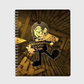 Тетрадь с принтом Bendy And The Ink Machine (42) в городе Новоалтайск, 100% бумага | 48 листов, плотность листов — 60 г/м2, плотность картонной обложки — 250 г/м2. Листы скреплены сбоку удобной пружинной спиралью. Уголки страниц и обложки скругленные. Цвет линий — светло-серый
 | Тематика изображения на принте: bendy | bendy and the ink machine | devil | game | horror | ink | mask | бенди | бенди и чернильная машина | краска | чернила