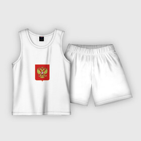 Детская пижама с шортами хлопок с принтом NATIONAL TEAM RUSSIA в городе Новоалтайск,  |  | Тематика изображения на принте: hockey | national team russia | russia | sport | герб | надписи | россия | сборная хоккея | символика | спорт | спортсмен | форма | хоккей | чемпионат | я русский