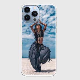 Чехол для iPhone 13 Pro Max с принтом Танцовщица в пустыне в городе Новоалтайск,  |  | Тематика изображения на принте: beautiful | beauty | blue | body | dance | dancer | ethnic | exotic | girl | hands | model | nat | people | young | браслеты | девушка | женщина | красотка | люди | молодая | ожерелье | природа | пустыня | руки | серый | соблазн | танец | танцов