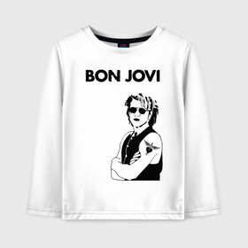 Детский лонгслив хлопок с принтом Bon Jovi в городе Новоалтайск, 100% хлопок | круглый вырез горловины, полуприлегающий силуэт, длина до линии бедер | bon jovi | альбом | арена | бон | бон джови | глэм | группа | джови | джон | метал | музыка | надпись | песни | поп | попрок | рок | рокер | смайл | солист | софт | стена | хард | хеви | хевиметал