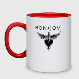 Кружка двухцветная с принтом Bon Jovi в городе Новоалтайск, керамика | объем — 330 мл, диаметр — 80 мм. Цветная ручка и кайма сверху, в некоторых цветах — вся внутренняя часть | Тематика изображения на принте: bon jovi | альбом | арена | бон | бон джови | глэм | группа | джови | джон | метал | музыка | надпись | песни | поп | попрок | рок | рокер | смайл | солист | софт | стена | хард | хеви | хевиметал