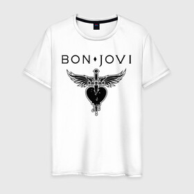 Мужская футболка хлопок с принтом Bon Jovi в городе Новоалтайск, 100% хлопок | прямой крой, круглый вырез горловины, длина до линии бедер, слегка спущенное плечо. | bon jovi | альбом | арена | бон | бон джови | глэм | группа | джови | джон | метал | музыка | надпись | песни | поп | попрок | рок | рокер | смайл | солист | софт | стена | хард | хеви | хевиметал