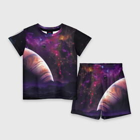 Детский костюм с шортами 3D с принтом Космос в городе Новоалтайск,  |  | astronomy | cosmos | galaxy | nebula | stars | universe | астрономия | вселенная | галактика | звезды | космос | небьюла | цветная