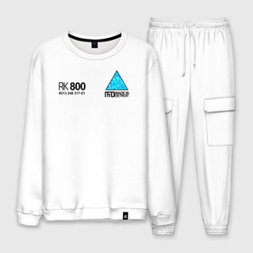 Мужской костюм хлопок с принтом RK800 CONNOR (НА СПИНЕ) в городе Новоалтайск, 100% хлопок | на свитшоте круглая горловина, мягкая резинка по низу. Брюки заужены к низу, на них два вида карманов: два “обычных” по бокам и два объемных, с клапанами, расположенные ниже линии бедра. Брюки с мягкой трикотажной резинкой на поясе и по низу штанин. В поясе для дополнительного комфорта — широкие завязки | action | ai | android | connor | dbhpk19 | detroit become human | rk 800 | rk 900 | андроиды | детектив | игра | интерактивное кино | кара | коннор | логотип | маркус | роботы | фирменный стиль | экшн