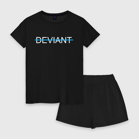 Женская пижама с шортиками хлопок с принтом DEVIANT в городе Новоалтайск, 100% хлопок | футболка прямого кроя, шорты свободные с широкой мягкой резинкой | action | ai | android | connor | dbhpk19 | detroit become human | rk 800 | rk 900 | андроиды | детектив | игра | интерактивное кино | кара | коннор | логотип | маркус | роботы | фирменный стиль | экшн