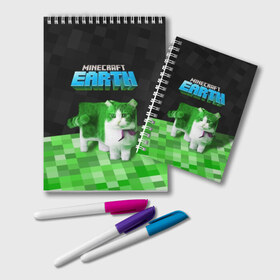 Блокнот с принтом Minecraft EARTH - Котик в городе Новоалтайск, 100% бумага | 48 листов, плотность листов — 60 г/м2, плотность картонной обложки — 250 г/м2. Листы скреплены удобной пружинной спиралью. Цвет линий — светло-серый
 | craft | creeper | earth | game | green | logo | mine | minecraft | mobile | online | world | зеленый | земля | зомби | игра | крипер | лого | майкрафт | майнкрафт | мир | мобайл | онлайн | планета | синий | текстура
