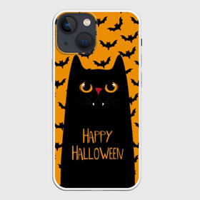 Чехол для iPhone 13 mini с принтом Happy Halloween в городе Новоалтайск,  |  | autumn | bat | black | cat | eyes | fangs | halloween | holiday | horror | horrors | mouse | yellow | глаза | желтый | жуть | клыки | кот | летучая | мышь | осень | праздник | ужасы | хэллоуин | черный